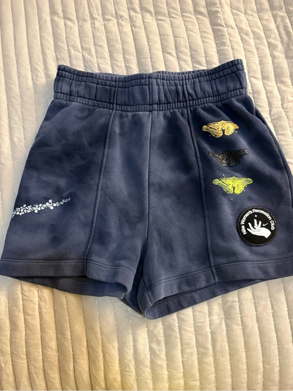 Nike Kids Navy Blue Graphic Fleece Shorts with Moth Accents